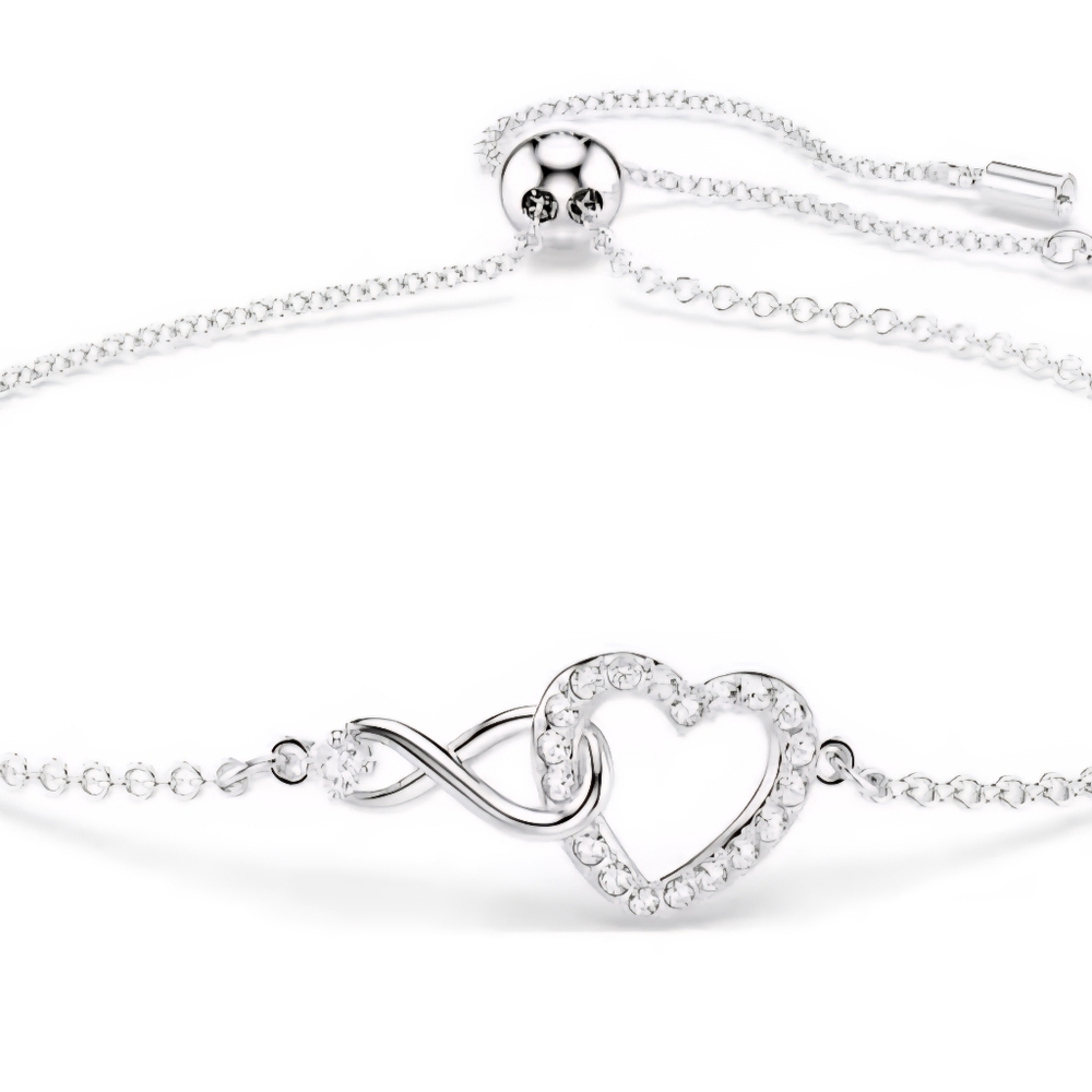 Swarovski Infinity Heart Bracelet - White - Rhodium Plated
